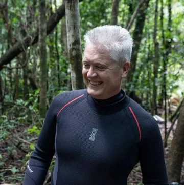 Patrick W. Martin in wetsuit before a cenote dive, Yucat&aacute;n